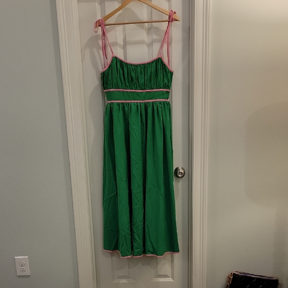 Green Dress with Pink Accents